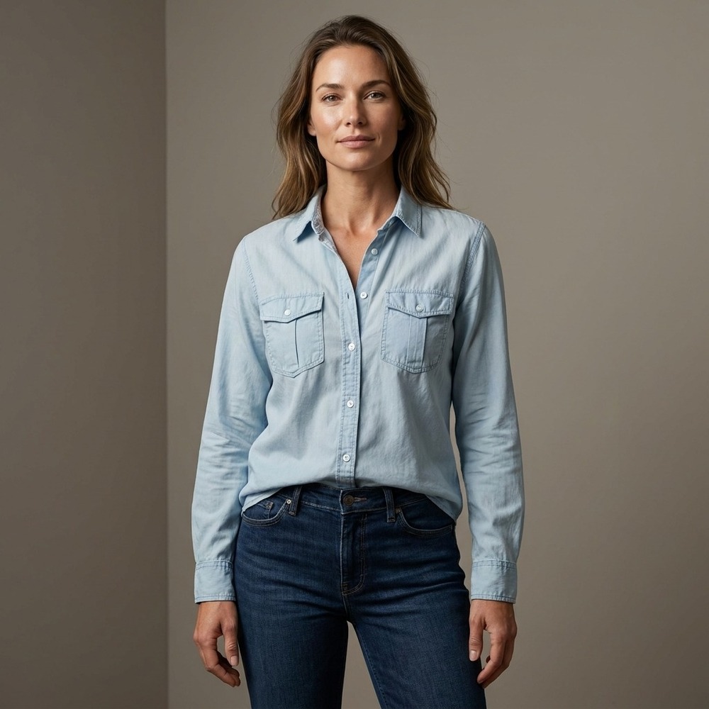 ZADIG & VOLTAIRE Womens Shirt L Blue Cotton Thibaut Voile Utility Minimalist